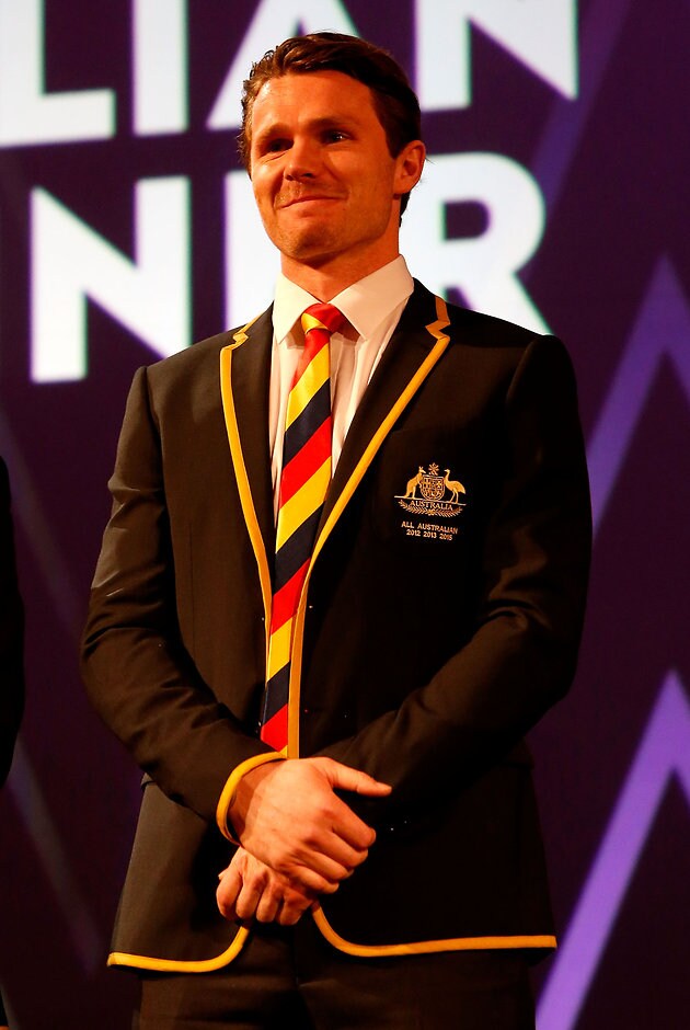 AFL 2015 Media - Virgin Australia AFL All Australian Awards MELBOURNE, AUSTRALIA - SEPTEMBER 22: All Australian Patrick Dangerfield of the Crows is seen onstage during the 2015 Virgin Australia AFL All Australian Awards at the Royal Exhibition Building, Melbourne, Australia on September 22, 2015 (Photo by Adam Trafford/AFL Media)